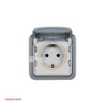 پریز برق ارتدار روکار طوسی ضد آب پلکسو لگراند 069733 از زاویه رو به رو