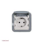 پریز برق توکار طوسی ضد آب پلکسو لگراند 069833 از زاویه رو به رو