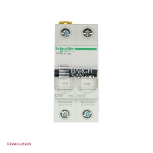 فیوز مینیاتوری 2 پل 16 آمپر کلاس C اشنایدر سری Acti9 زاویه رو به رو