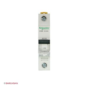 فیوز مینیاتوری 1 پل 63 آمپر کلاس B سری Acti9 اشنایدر از زاویه رو به رو