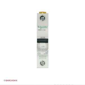 فیوز مینیاتوری 1 پل 3 آمپر کلاس C سری Acti9 اشنایدر از زاویه رو به رو