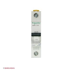 فیوز مینیاتوری 1 پل 63 آمپر کلاس C سری Acti9 اشنایدر از زاویه رو به رو