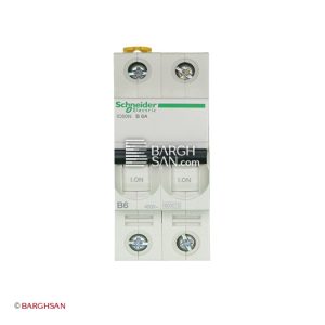فیوز مینیاتوری 2 پل 6 آمپر کلاس B اشنایدر سری Acti9 زاویه رو به رو