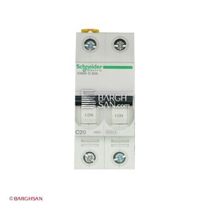 فیوز مینیاتوری 2 پل 20 آمپر کلاس C اشنایدر سری Acti9 زاویه رو به رو