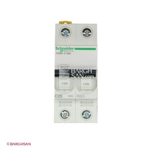 فیوز مینیاتوری 2 پل 25 آمپر کلاس C اشنایدر سری Acti9 زاویه رو به رو