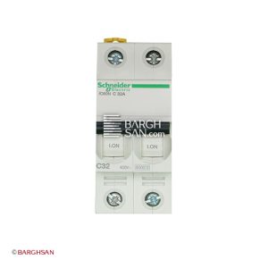 فیوز مینیاتوری 2 پل 32 آمپر کلاس C اشنایدر سری Acti9 زاویه رو به رو