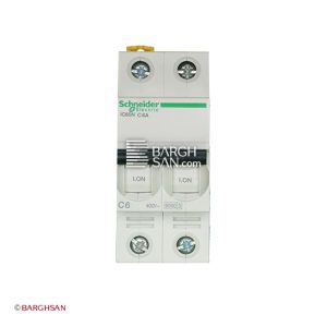 فیوز مینیاتوری 2 پل 6 آمپر کلاس C اشنایدر سری Acti9 زاویه رو به رو