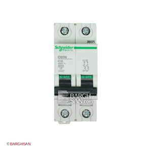 کلید مینیاتوری دو پل 16 آمپر کلاس C سری Multi9 از زاویه رو به رو