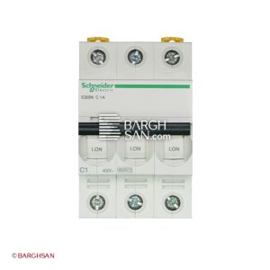 فیوز مینیاتوری 3 پل 1 آمپر کلاس C سری Acti9 اشنایدر از زاویه رو به رو