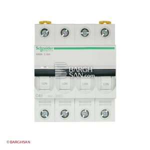 فیوز مینیاتوری 4 پل 40 آمپر کلاس C سری acti9 اشنایدر زاویه رو به رو