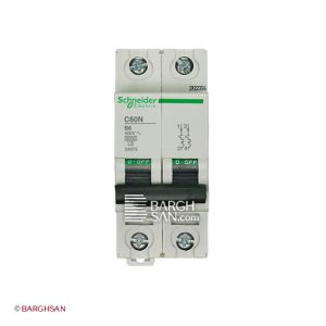 فیوز مینیاتوری دو پل 6 آمپر کلاس B اشنایدر سری multi9 زاویه رو به رو