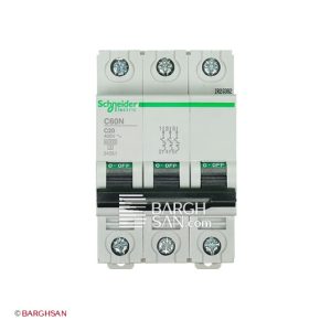 فیوز مینیاتوری سه پل 20 آمپر کلاس c اشنایدر سری multi9 زاویه رو به رو