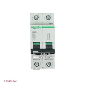 فیوز مینیاتوری دو پل 40 آمپر کلاس c اشنایدر سری multi9 زاویه رو به رو