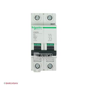 فیوز مینیاتوری دو پل 4 آمپر کلاس c اشنایدر سری multi9 زاویه رو به رو
