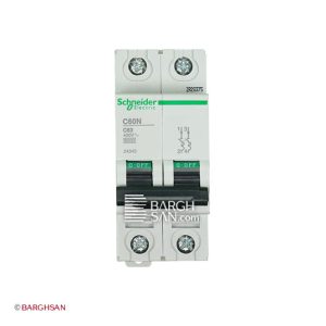 فیوز مینیاتوری دو پل 63 آمپر کلاس c اشنایدر سری multi9 زاویه رو به رو