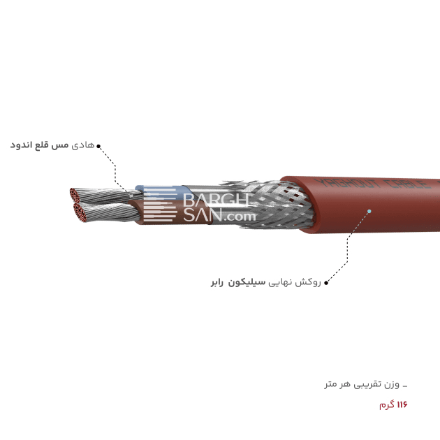 نوع هادی و روکش نهایی کابل افشان شیلد دار 2*2.5 سیلیکون یاقوت